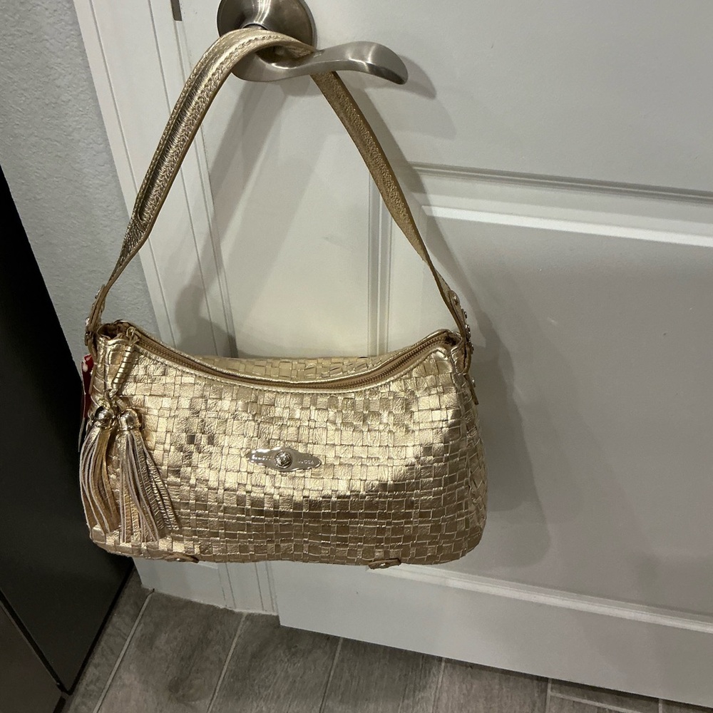 Metallic Gold Woven Shoulder Bag